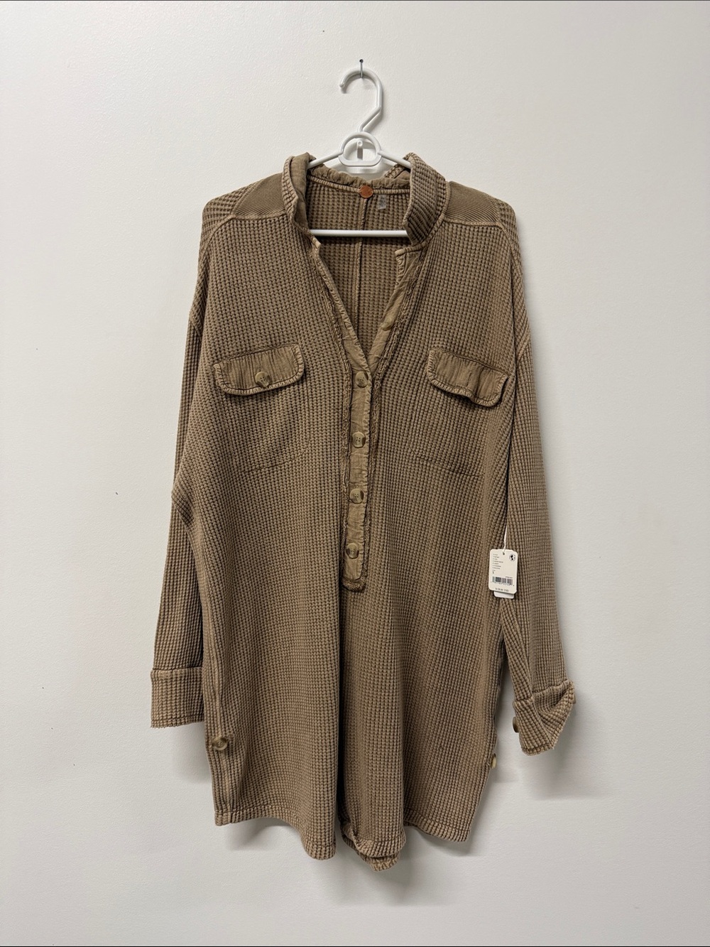 Free People Waffle-Knit Tunic in Tan Brown